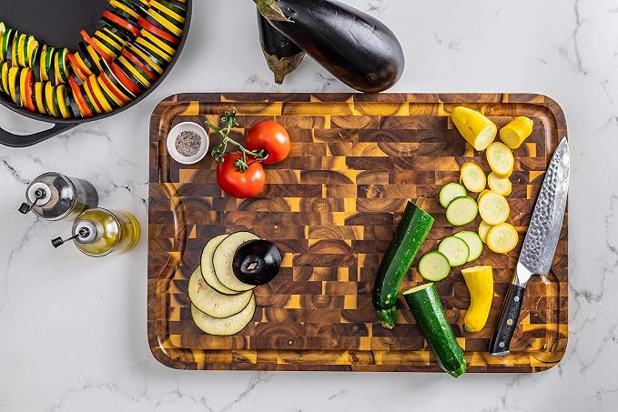 Lipper International 1260 Acacia Supreme End Grain Cutting and Carving Board with Juice Groove, 24" x 16" x 1"