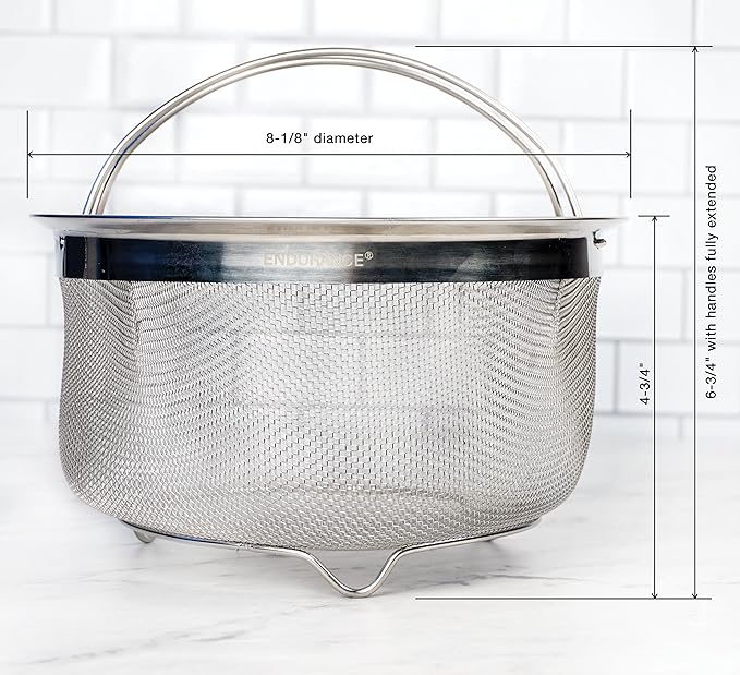 RSVP International Mesh Colander Strainer Basket with Folding Handles, 3 Quarts | For Pasta, Frying, & Salads | Dishwasher Safe | Use in Pressure Cookers | Steaming, Draining & Rinsing