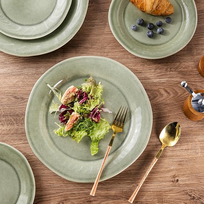 AmorArc Ceramic Dinnerware Sets, Handmade Stoneware Reactive Glaze Plates and Bowls Set, Scratch Resistant | Dishwasher & Microwave Safe, Service for 4 (12pc)