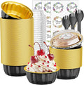 100 Pack 8 OZ Disposable Ramekins with Lids and Spoons Aluminum Foil Cups | Dessert Cups with Lids Disposable Creme Brulee Ramekins Aluminum Foil Muffin Tin Cupcake Baking Cups for Birthday Wedding