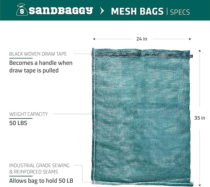 Sandbaggy Mesh Onion Produce Bags | XXL 24" x 35 Inch Bags | 50 lb Capacity | Breathable Fabric | Great for Packaging Produce & Fruit (Pack of 25)