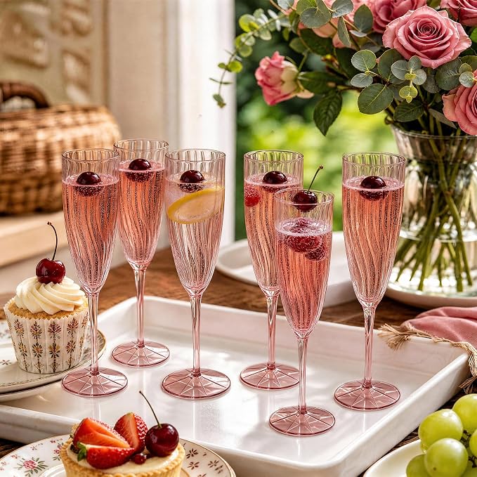 WDF 36PCS Rose Plastic Champagne Flutes - 6OZ Rose Champagne Flutes Party Supplies for Wedding/Birthday/Baby Shower/Anniversary