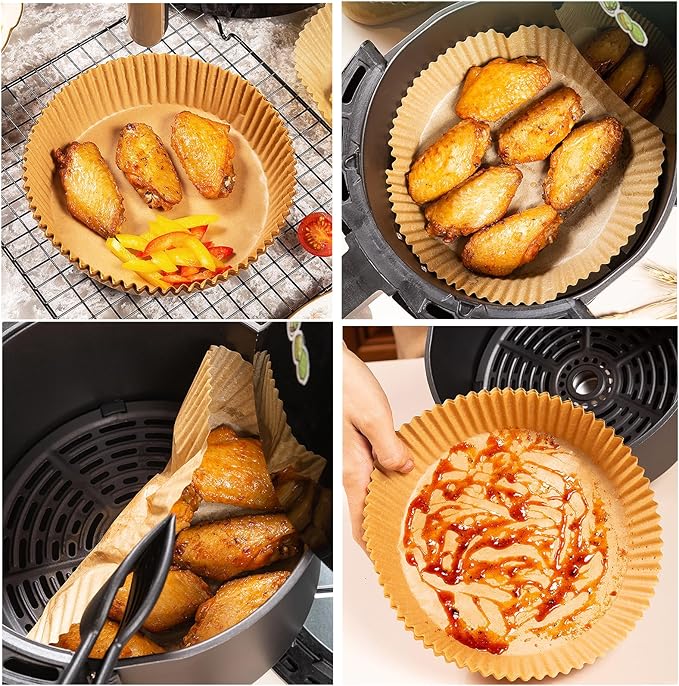 200Pcs 8inch Round Air Fryer Liners Disposable,LYHOLKEER Air Fryer Parchment Paper Liners for 5-8QT Air Fryer and 4Pcs Square Air Fryer Liners Silicone Reusable for 3 3.5 4 4.5 5 5.5 6 qt Air Fryer