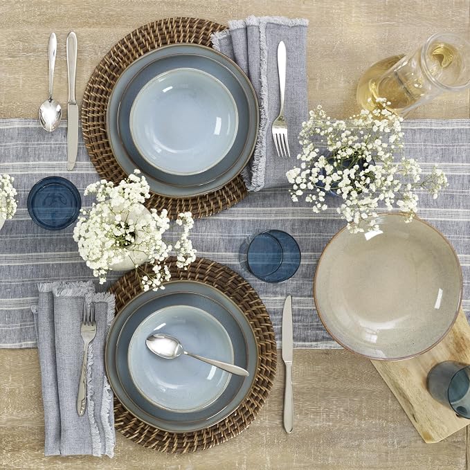 Oneida 897199 Organic Shades 12-Piece Dinnerware Set, Slate Blue