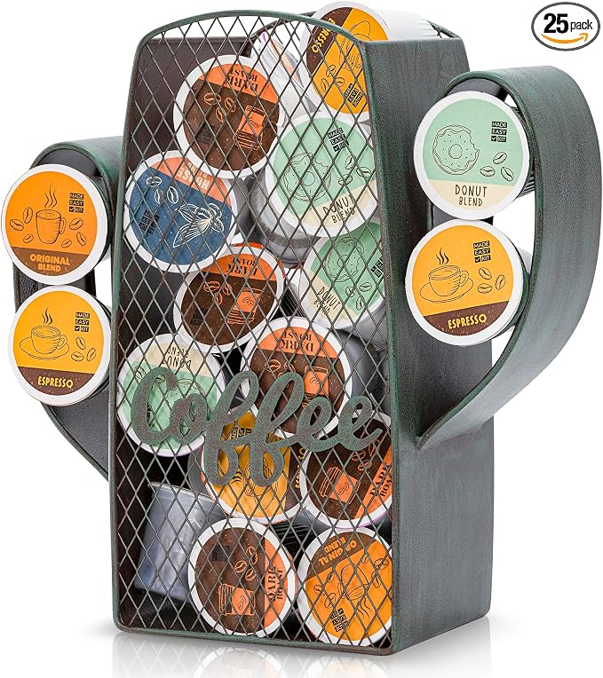 Made Easy Kit Coffee Pod Organizer - Home Coffee Bar Functional Décor - Café Station Countertop Storage Accessories (Cactus)