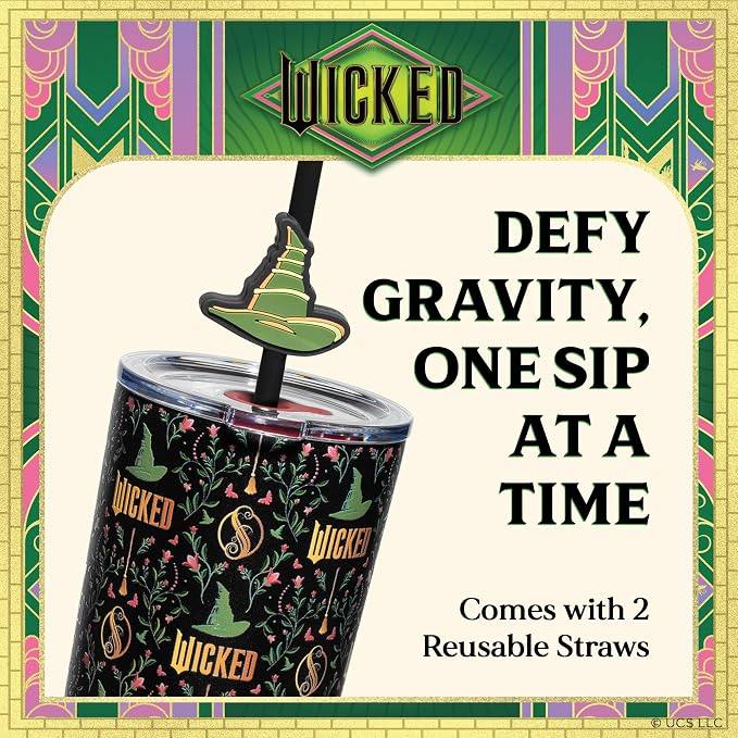 Dragon Glassware Wicked 24 oz Vacuum Insulated Tumbler with Lid and Straw - Tumbler Cup with 2 Straws - Stainless Steel Tumbler with Straw Topper for Water, Iced Tea - Enchanted