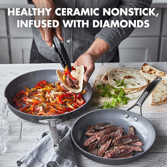 GreenPan Paris Pro Hard Anodized Healthy Ceramic Nonstick, 10" and 12" Frying Pan Skillet Set, PFAS-Free, Dishwasher Safe, Grey