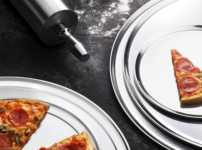 New Star Foodservice Restaurant-Grade Aluminum Pizza Pan, Baking Tray, Coupe Style, 14-Inch, Pack of 6