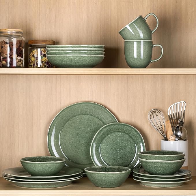 AmorArc Ceramic Dinnerware Sets, Handmade Stoneware Reactive Glaze Plates and Bowls Set, Scratch Resistant | Dishwasher & Microwave Safe, Service for 4 (12pc)
