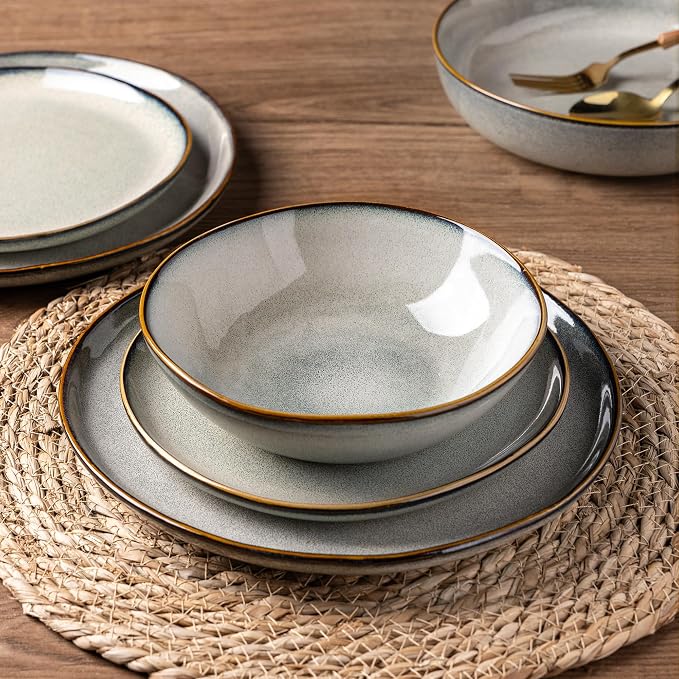 AmorArc Ceramic Dinnerware Sets,Handmade Reactive Glaze Stoneware Plates and Bowls Sets,Highly Scratch Resistant | Dishwasher & Microwave Safe Dishes Set,Service for 6 (18pc)