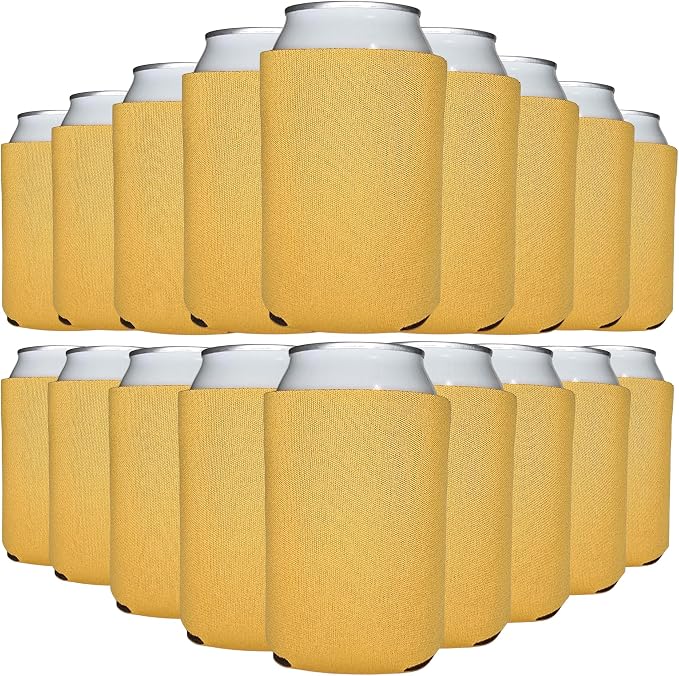 TahoeBay Bulk Blank Beer Can Cooler Sleeves (50-Pack) Sublimation Blanks for Vinyl Plain Soft Foam Can Sleeves Coolers for Soda Cans & Bottles Black, White, Assorted Solid Color (Gold)