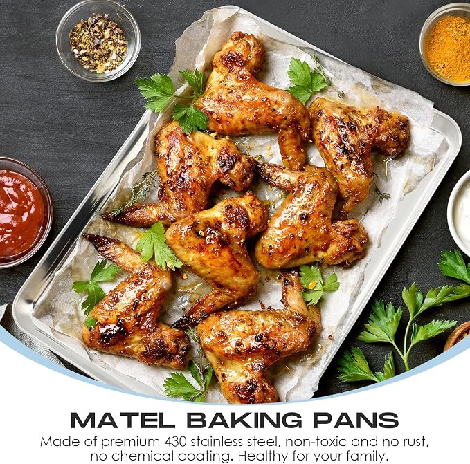 Zopeal 12 Pcs Metal Serving Trays for Food,Baking Sheet Pan Stainless Steel Small Nonstick Cookie Sheet Set Quarter Baking Pan,Toaster Oven and Dishwasher Safe(16 x 12 x 1 Inch)