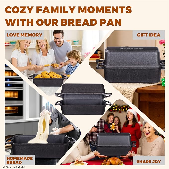 11x5 Inch Cast Iron Loaf Pan With Lid，5.8 Qt Large Loaf Pans For Sourdough Bread Baking, Pre-Seasoned Heavy Duty Dutch Oven Bread Pan For a Crispy Crust