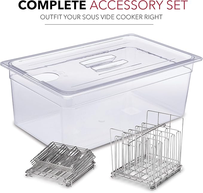 VÄESKE Large Sous Vide Container with Lid and Rack Kit | 26 QT | Durable Polycarbonate and Rust-Resistant Stainless Steel Sous Vide Accessories | Works with Anova, Inkbird, and Most Sous Vide Cookers