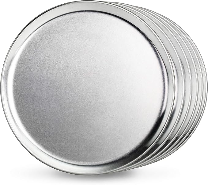 New Star Foodservice Restaurant-Grade Aluminum Pizza Pan, Baking Tray, Coupe Style, 10 Inch, Pack of 6