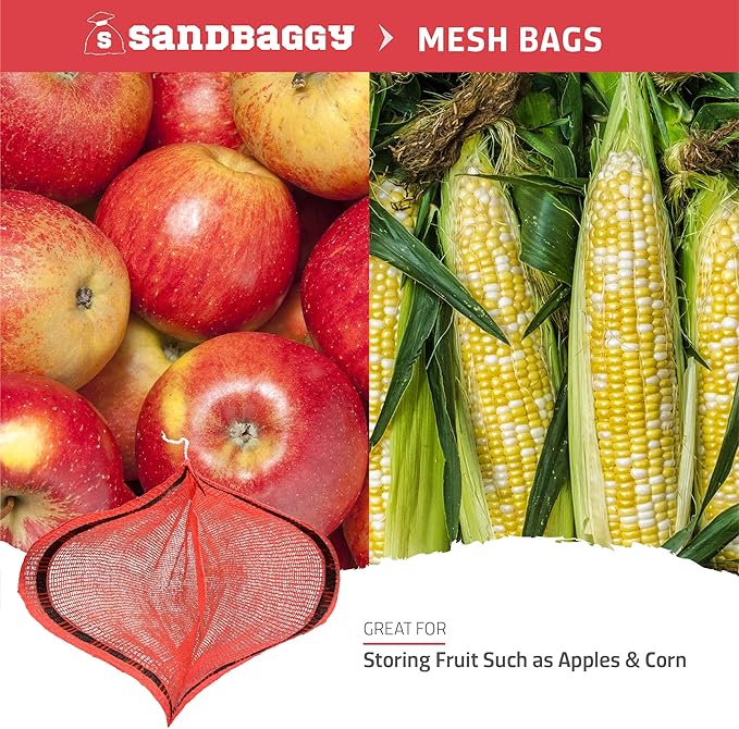 Sandbaggy Mesh Onion Produce Bags | X-Large 21" x 31.5 Inch Bags | 50 lb Capacity | Breathable Fabric | Great for Packaging Produce & Fruit (Pack of 25)