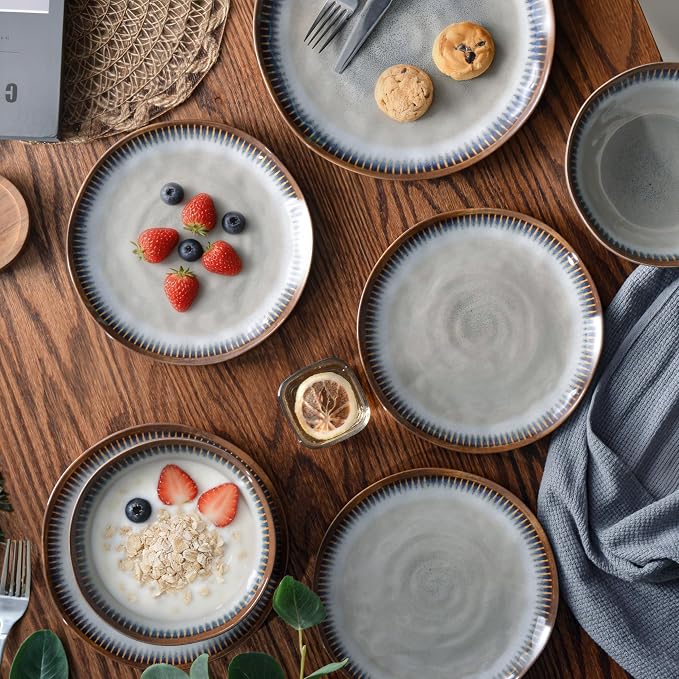 12 Piece Melamine Dinnerware Set, Unbreakable Plate and Bowls Set for 4,Indoor and Outdoor Use, Lightweight and Unbreakable Kitchen Dishes Set(Rustic Gray)