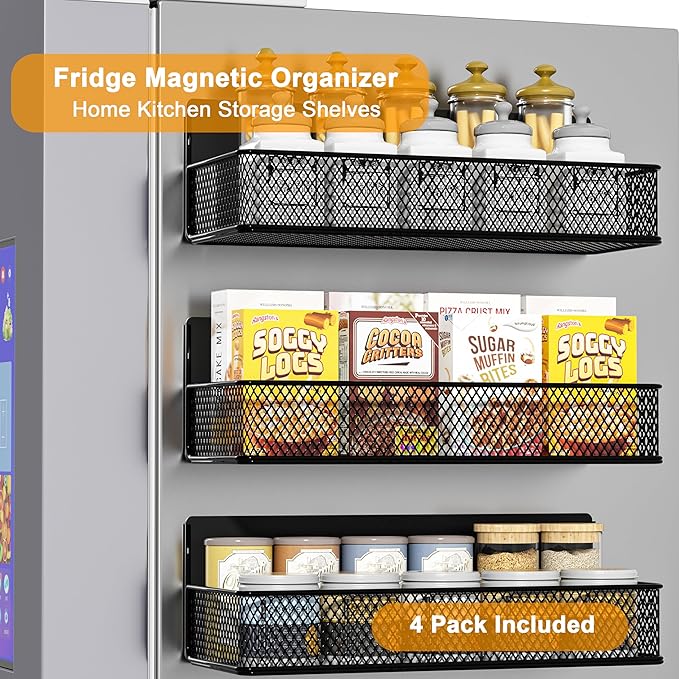 Buyyyit [4 Pack] Magnetic Spice Rack Kitchen Organization Cabinet Refrigerator Seasoning Organizers & Storage Door Shelf Home Pantry