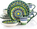 Elama Zen Green Mozaik 16 Piece Luxurious Stoneware Dinnerware with Complete Setting for 4, 16pc