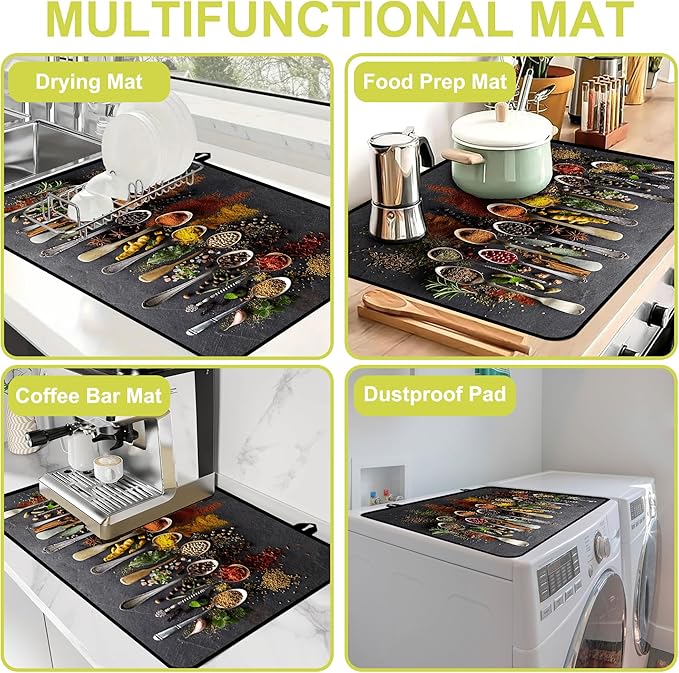 Glass Stove top Cover 28"x 20", Stove Top Covers for Electric Stove, Flat Range Mat for Glass Cooktop, Kitchen Heat-Resistant Protector Non-Slip Drying Mat (Herbs Spices)
