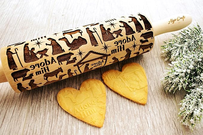 NATIVITY EMBOSSING ROLLING PIN for GINGERBREAD COOKIES for CHRISTMAS
