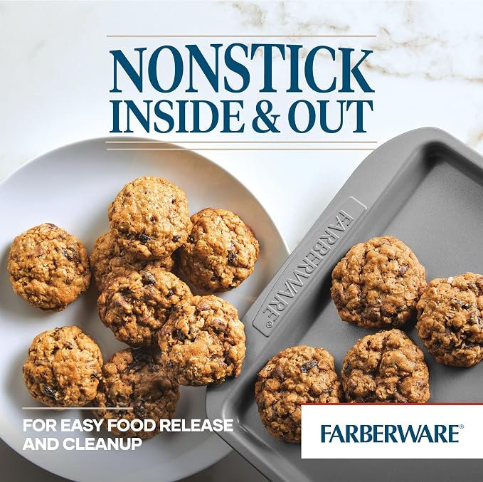 Farberware Nonstick Bakeware 3-Piece Cookie Pan Set, Baking Sheet Set, Gray