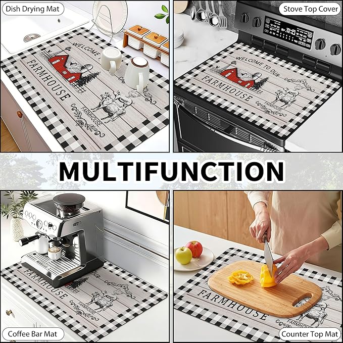 Farmhouse Stove Top Covers for Electric Stove 20x28 Inch Farmhouse Heat Resistant Glass Top Stove Cover Washable Foldable Cooktop Protector