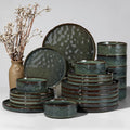 HaWare 24-Piece Dinnerware Set for 8, Reactive Moss Green | Stoneware, Ripple Design, Reactive Glazed, Scratch Resistant, Microwave and Dishwasher Safe