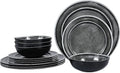 Melamine Dinnerware Sets- 12pcs Melamine Plates and Bowls Set for 4, Suitable for Indoor and Outdoor Use, Black