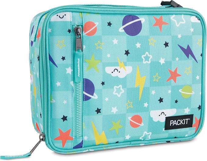 PackIt Freezable Classic Lunch Box, Happy Clouds, Built with EcoFreeze Technology, Collapsible, Reusable, Zip Closure With Zip Front Pocket and Buckle Handle, Designed for Fresh Lunch On the Go