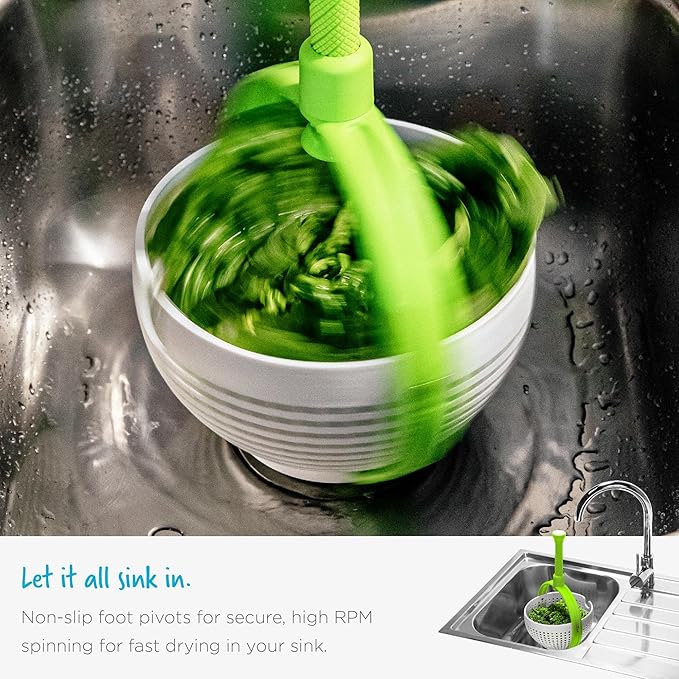 Dreamfarm Spina 2-In-1 Easy-To-Use, Collapsible Salad Spinner & Straining Colander for Salad, Fruit, Vegetable, Lettuce - White/Green