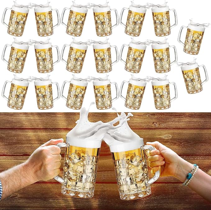 Mifoci 20 Pcs Plastic Beer Mugs with Handles 12 oz Oktoberfest Beer Stein Bulk Reusable Drinking Cups Glasses for Bavarian Party Supplies Cocktail Beverages Alcohol Soda