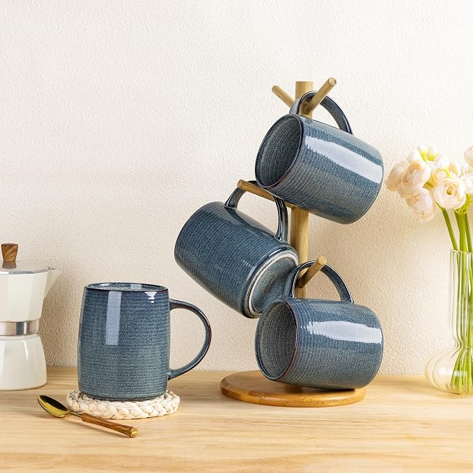 GBHOME Large Coffee Mugs Set of 4, 18oz Handmade Ceramic Coffee Mugs Set with Gradient color for Latte/Tea/Beer/Hot Cocoa, Dishwasher & Microwave Safe, Space blue
