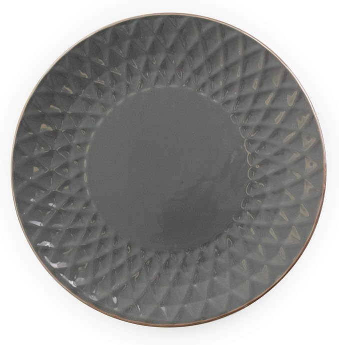 Elama Round Stoneware Collection Dinnerware Dish Set, 16 Piece, Slate and Pearl