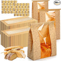Feifeiya 200 Pack Kraft Paper Bread Bags for Homemade Sourdough Bread Bag with Clear Window 13.7 x 8.2 x 3.5 Large Bakery Packaging for Treat Storage Gift Giving with Seal Sticker