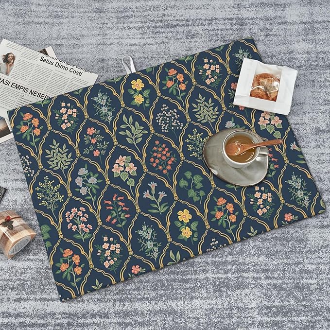 2Pcs Dish Drying Mats Faucet Mats Sets Large Size Coffee Mats Sink Faucet Mat Splash Guard for Kitchen Counter Bathroom Sink Coffee Bar Kitchen Decor (Vintage Flowers, 18"x24" 15" x 5.5"Set)