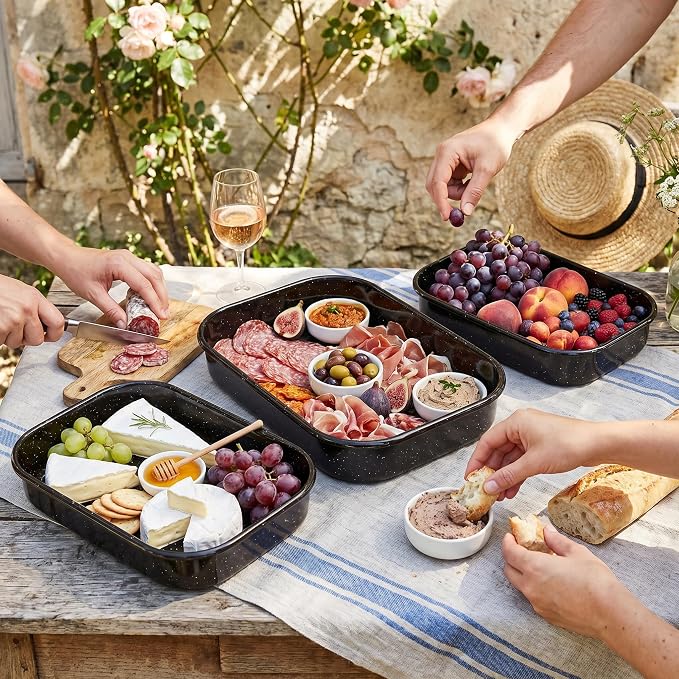 3-Pack Turkey Roasting Pans for Ovens Cake Roaster Pan Set Deep Lasagna Baking Pan,17/15/13Inch Spotted Enamel Steel Vessel Used for Dinners Cooking Safe Easy to Clean Bakeware Merry Christmas Gift