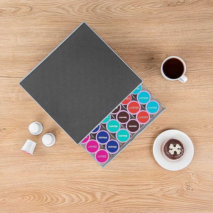 Restaurantware Restpresso 13 x 12.2 x 3 Inch Coffee Capsule Drawer 1 Heavy-Duty Pod Drawer - Holds 36 K-Cups Grip Top Iron Espresso Pod Organizer Mesh Tray Pods Not Included