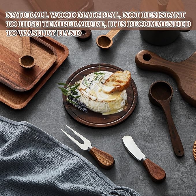 Maxcheck 1 Set Baby Shower Bridal Game Prizes for Winners Round Cheese Board Set Wood Mini Charcuterie Board with Knives and Forks Thank You Card with Gift Box for Guests Wedding (Walnut)