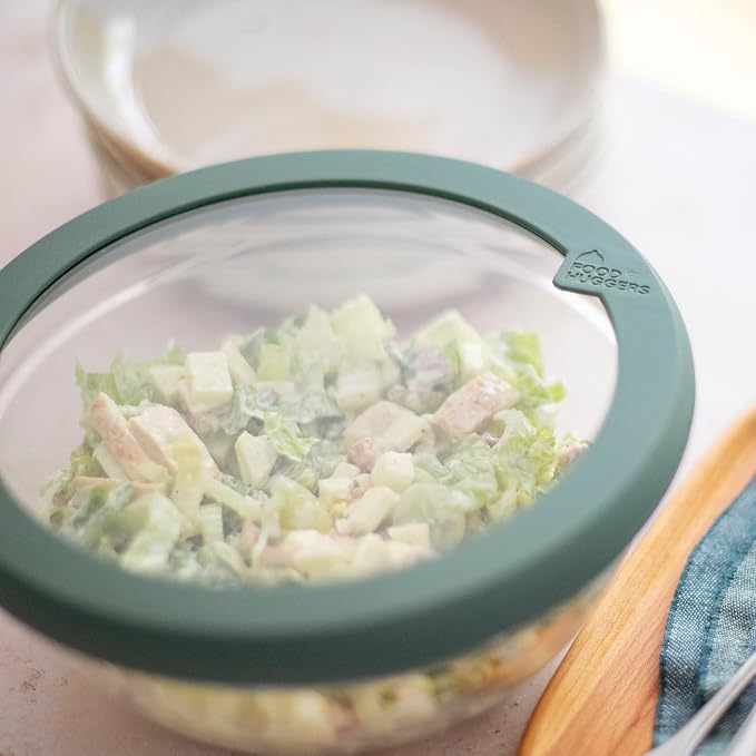 Food Huggers Replacement Lids for Glass Storage Containers | Silicone & Glass Lids that Don’t Crack | Fits Most Round Container Brands & Bowls | 100% Plastic Free | 1 Lid (X-Large), Gradual Green