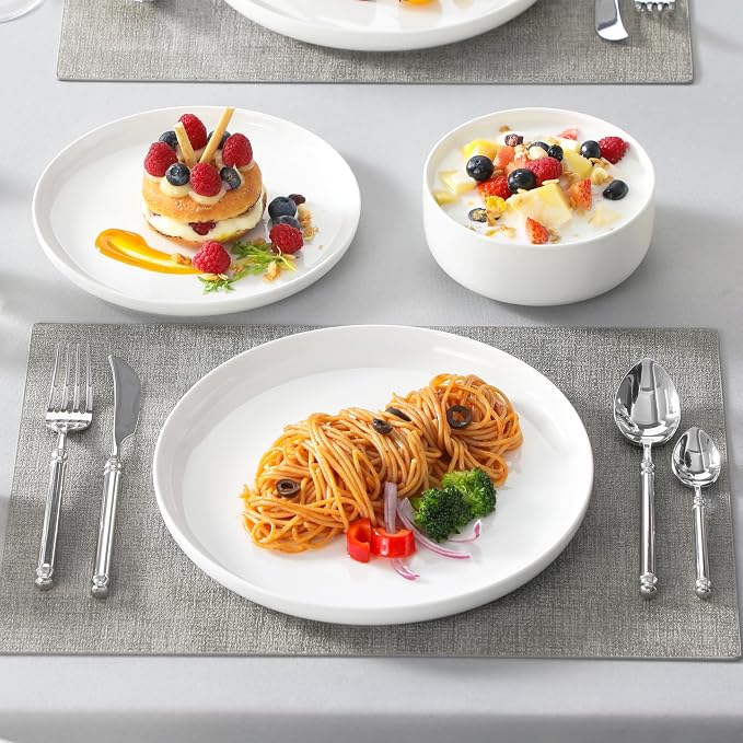 MALACASA Plates and Bowls Sets, 12 Pieces Porcelain Dinnerware Sets Dishware Sets Chip Resistant Ceramic Dish Set Dining Dinner Ware Service for 4, White, Series LUNA