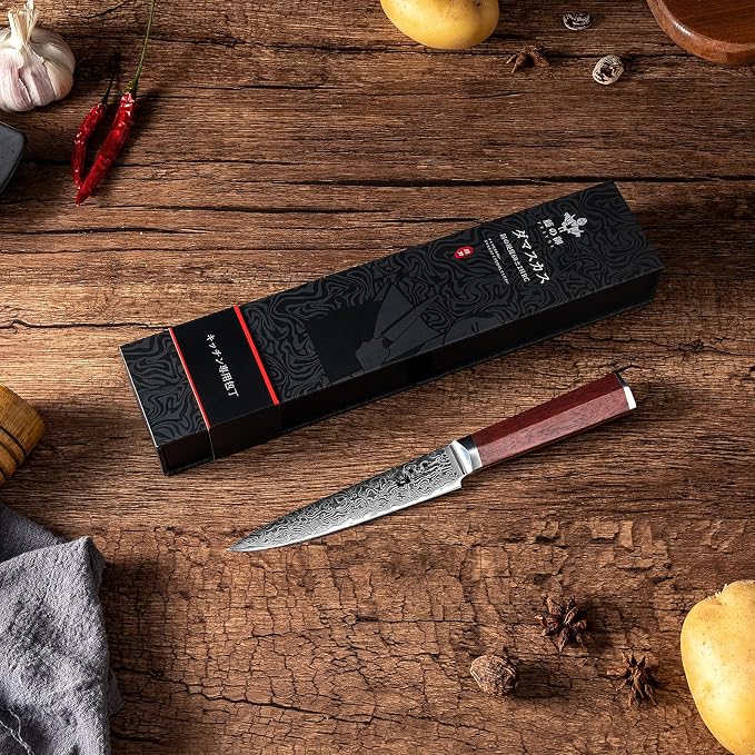 Boning Knife 5.5 inch Damascus VG-10 Super Steel 67-Layer Damascus with Hexagon Natural Wood Handle, Deboning knife - Stiff Blade