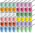 Joyclub 3 oz Mini Tumbler Shot Glass with Straw and Lid 48 Pack Colored Stainless Steel Sublimation Shot Tumblers Cup for Wedding Party Whiskey Favors
