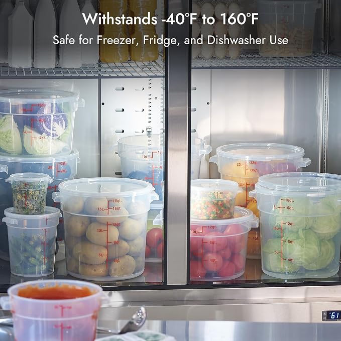CURTA 22 Quart Translucent Round Food Storage Container with Lid, Pack of 4 – NSF Listed, BPA-Free, Commercial-Grade Polypropylene, Freezer & Dishwasher Safe, Non-Stick, Easy-Read Graduations