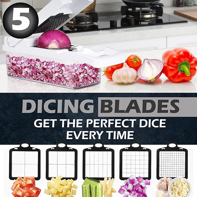 26-in-1 - Heavy Duty Vegetable Chopper with Container - Stainless Steel Blades - Slicer, Chopper, Spiral & Dicer for Veggies With Hand Guard, Cut Resistant Gloves & Cleaning Brushes - Black
