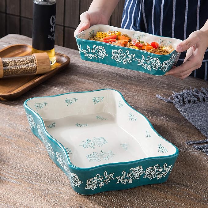 Baking Dish Casserole Dish Ceramic Lasagna Pan 2-Pcs Bakeware Sets Baking Dishes Baking Set Baking Dish Set