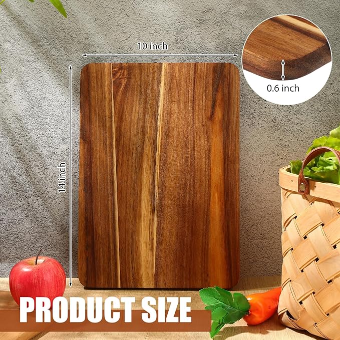 Roshtia 6 Pieces Acacia Wood Cutting Board 14" x 10" Kitchen Wooden Chopping Board Reversible Charcuterie Serving Tray Butcher Block Cutting Tray for Meat Cheese Vegetables Fruit (Classic)