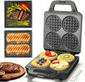 SugarWhisk 2 in 1 Mini Waffle Maker with Removable Plates, Panini Press Sandwich Maker, Sandwich Press, Waflera Electrica, Sandwichera Electrica, 4 X 4 Inch Classic Waffle Maker for Kids, Graphite