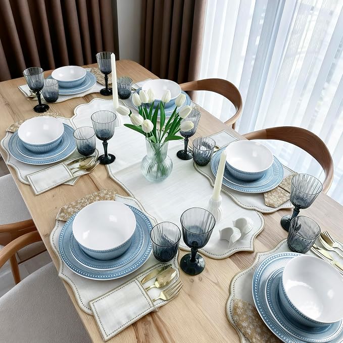 AELS Melamine Dinnerware Set of 18 Pcs, Dinner Dishes Set for Indoor and Outdoor Use, Melamine Plates and Bowls Set for 6, Dishwasher Safe, Lightweight Unbreakable, BPA Free, Blue