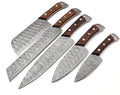 Nooraki Kitchen Handmade Damascus Knife Set 5 Pieces Full Tang Rosewood Handle, Chef, Butcher, Bread, Paring, Skinning Knives Set Everyday Use With Leather Bag